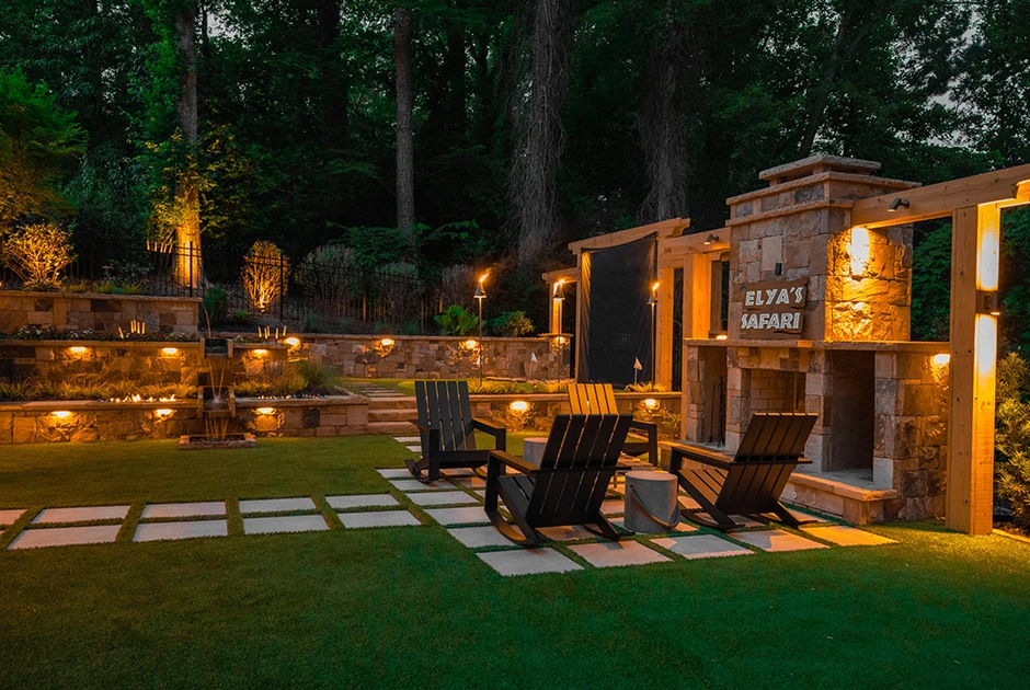 Modern Water Feature with Fire Pit